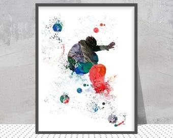 Impression de snowboarder : aquarelle de snowboarder, cadeau d'art mural de snowboard freeride