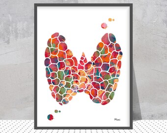 Watercolor Thyroid Gland Print | Endocrine System Art | Endocrinology Clinic Decor