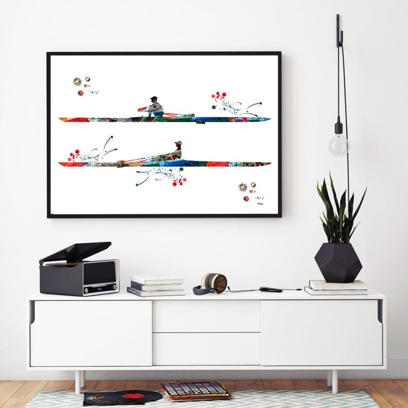Watercolor Rowing Machine Watercolor Solo Rower Print | Sport Art | Rowing Club Decor | Gift for ...