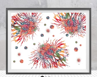 Cancer Cells Print Cancer Cells Watercolor Abstract Science Art Print Cancer Cells Pathology Art Anatomy Art Biology Lab Wall Decor