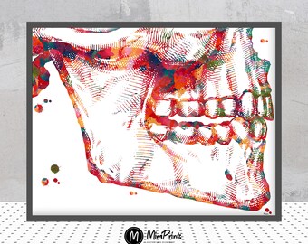 Mandible and Maxilla Anatomy Watercolor Print Corrective Jaw Surgery teeth illustration medical art Orthognathic Surgery Dental anatomy