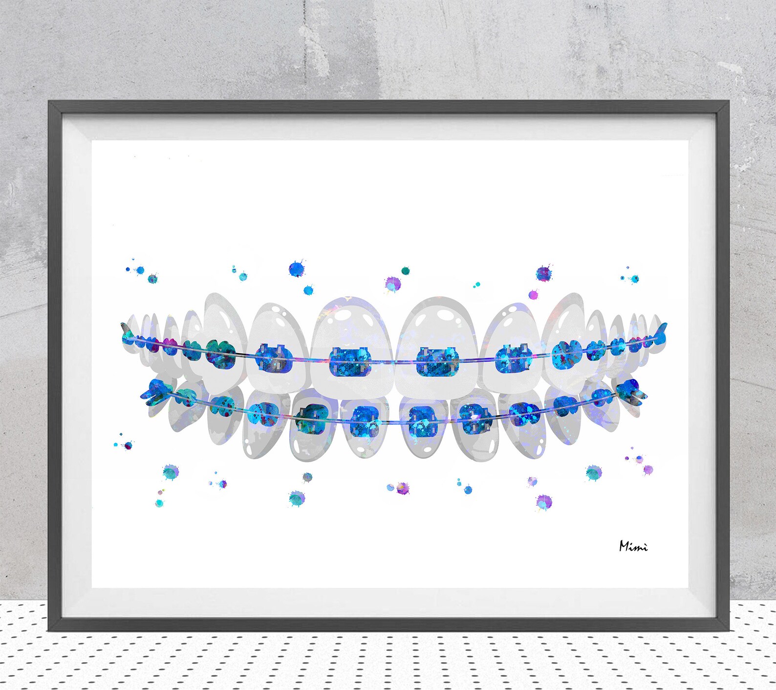 Dental Watercolor Teeth Braces Print Teeth Brackets Poster Orthodontic