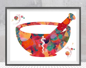 Watercolor Pestle and Mortar | Pharmacy Art Decor | Gift for Pharmacist