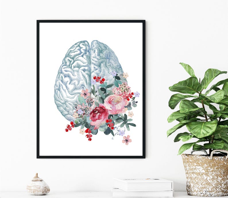 Floral Brain Anatomy Print – Pastel Watercolor Neurology Art - Etsy