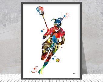 Female Lacrosse Player Sport Print Lacrosse Girl Watercolor Poster Sport Art Gift Lacrosse Illustration