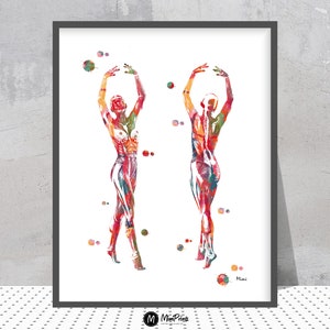 Dance Anatomy Watercolor Print n.1  Dance Poses Poster Female Dancer Muscular System Physiotherapy Print Skeletal Muscle System Medical Art
