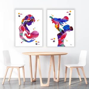 Mutter mit Baby 2 Drucke Set Mutterschaft Kunst Mutterschaft OB-Gyn Aquarelle Schwangerschaft Kind Geburt Poster