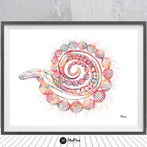 C. Elegans et impression scientifique de l'ADN Résumé Nématode de C. Elegans et transformation de l'ADN Art génétique aquarelle Science Art cadeau