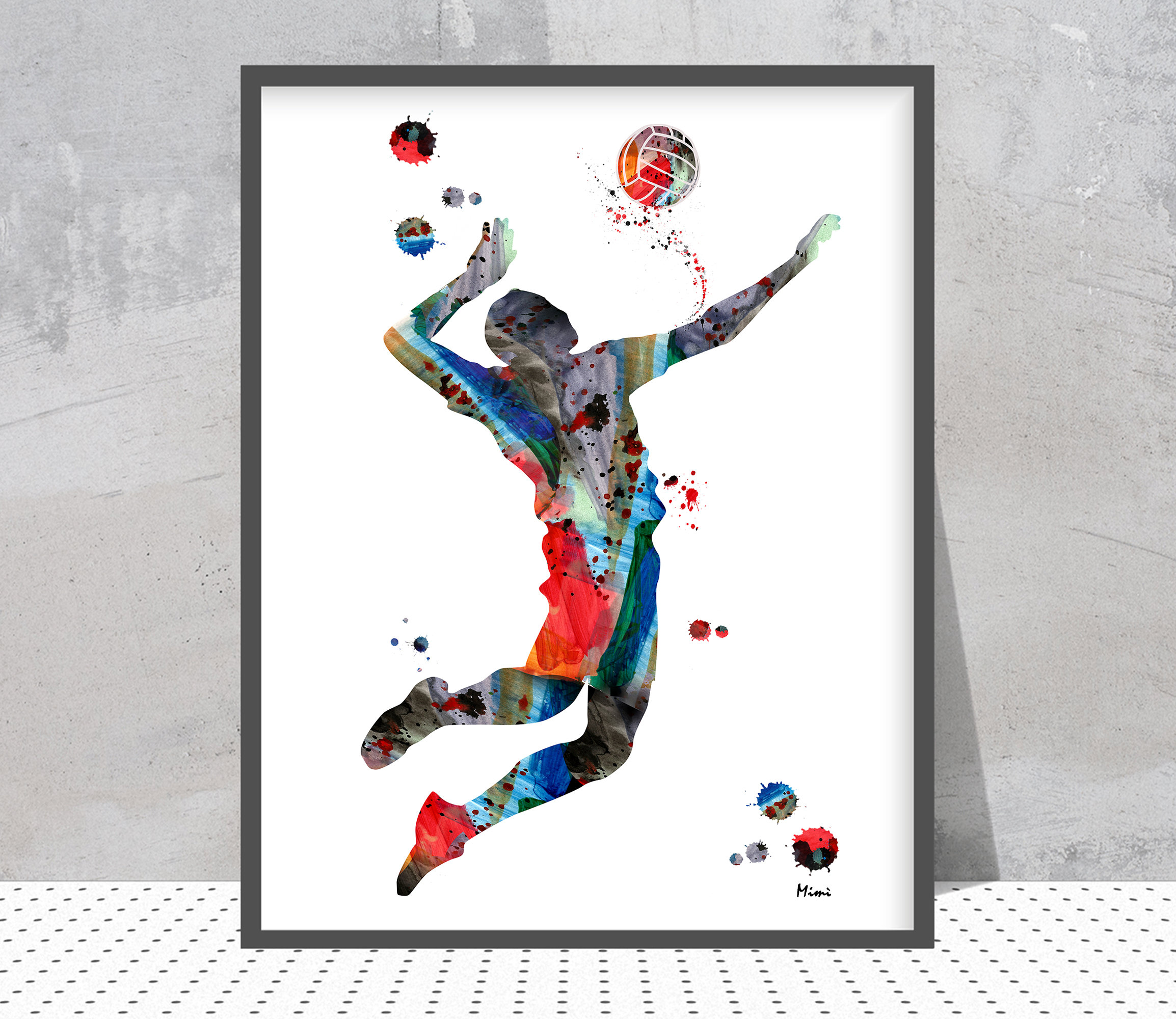 Volleyball Player Watercolor Art Print - Spiking Pose
