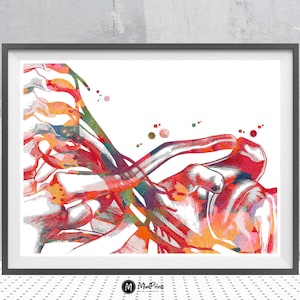 May include: Abstract watercolour painting of a hand with colourful veins and arteries. The painting is done in shades of red, orange, yellow, green, and blue.
