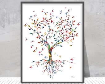 Heart Shaped Tree Watercolor Print Colorful Love Tree Print Rooted Tree Of Life Poster Symbol Of Love Colorful Heart Tree Art Gift