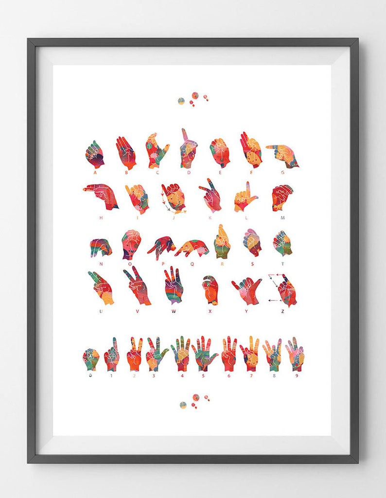 Fingerspelling Print Audiology art ASL Manual Alphabet watercolor Sign Language Alphabet Watercolor Print American Sign Language Poster