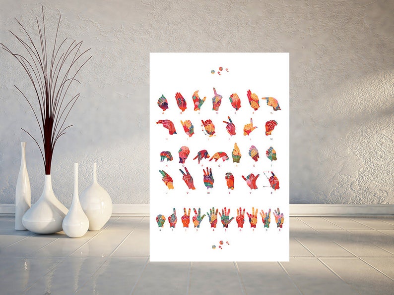 Fingerspelling Print Audiology art ASL Manual Alphabet watercolor Sign Language Alphabet Watercolor Print American Sign Language Poster