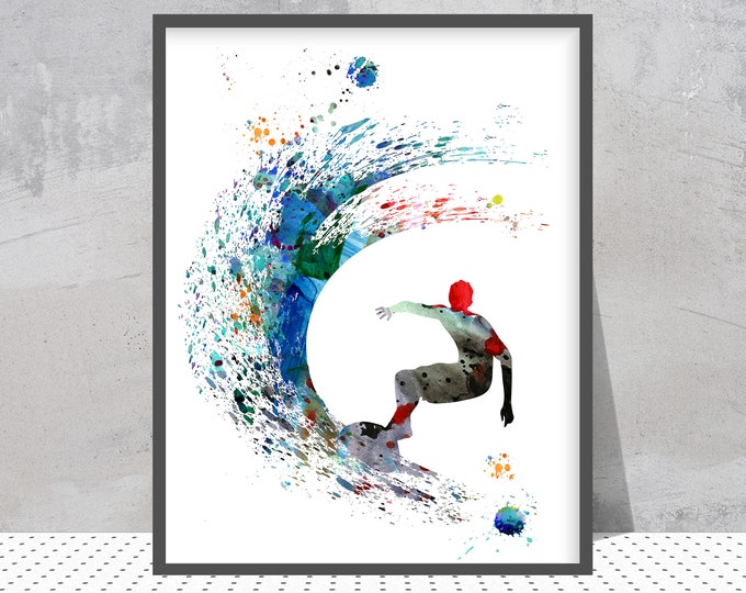 Surfer watercolor print surfing man poster surfer illustration surfing Art Personalized Sport Art Gift for surfers Add Name
