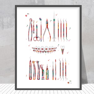 Dentist Tools Print Dental Instruments Watercolor Dentistry Illustration Oral Medicine Print Dentist Graduation Present Dentist Clinic Decor