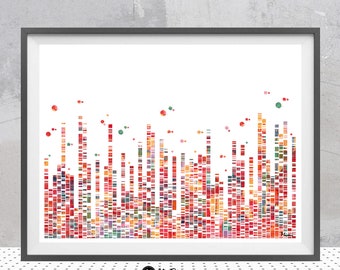 DNA Genome Map Science Print Colorful DNA Genome Sequencing Watercolor Dna Sequence Poster Dna Genetics Print Biology Art Science Art Gift