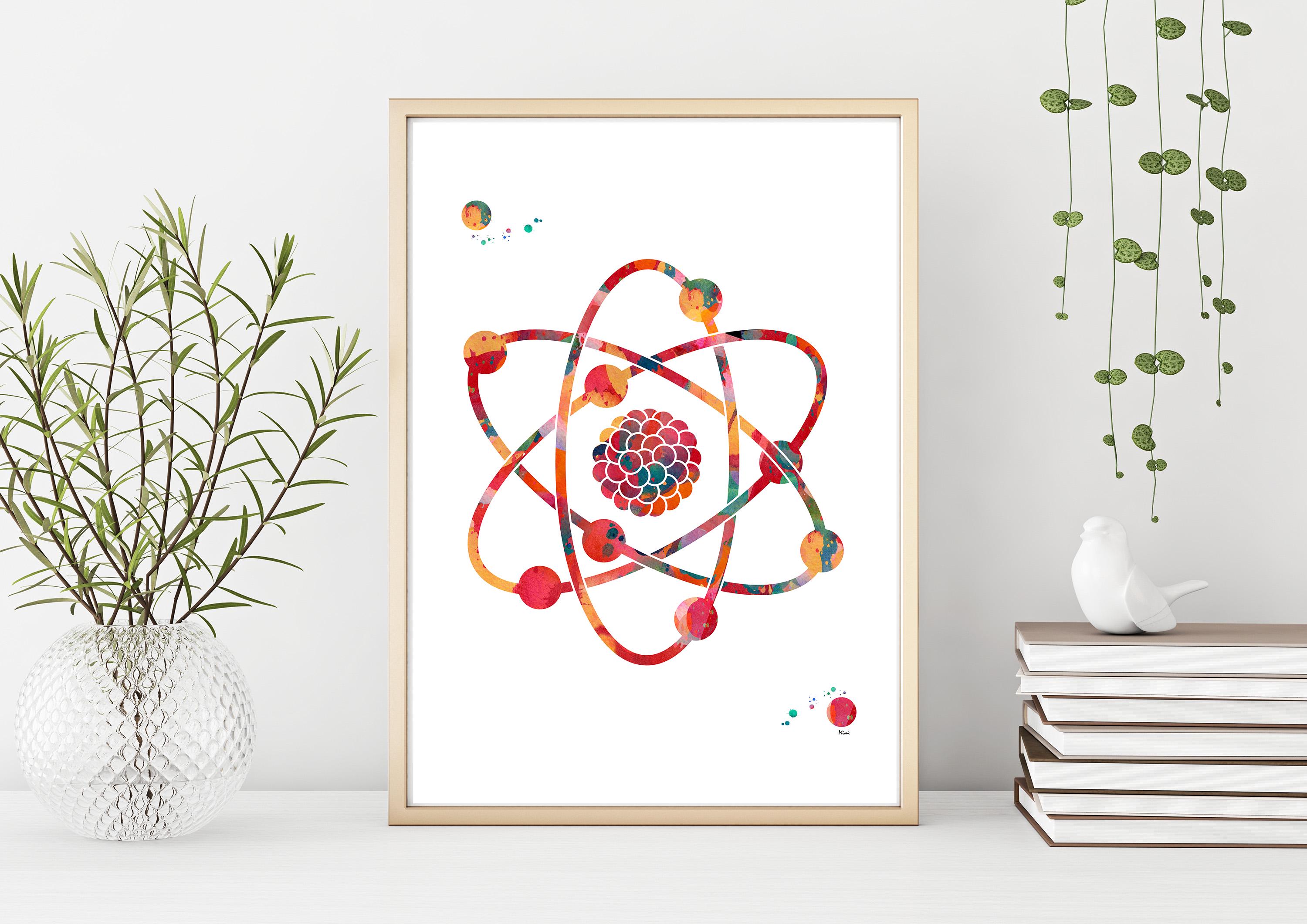 Atom Science Art Print Atomic Structure and Isotopes Watercolor Physics ...