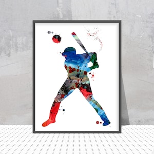 Baseball hitter watercolor print baseball player poster sport art baseball batter Personalized Wall Art Gift Add A Name