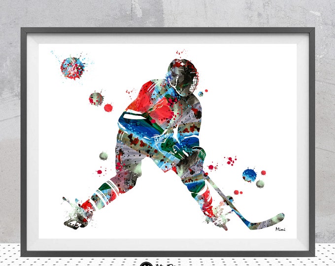 Ice Hockey Print Male Ice Hockey Player Watercolor Ice Hockey Winger Poster Hockey Painting Hockey Personalized Art Gift Add A Name