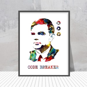 Alan Turing Watercolor Portrait Print, Science Art