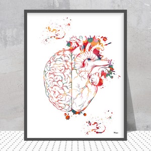 Heart And Brain Balance Print Brain&Heart Watercolor Cognitive Psychology Art Follow Your Heart vs Follow Your Brain Inspirational art