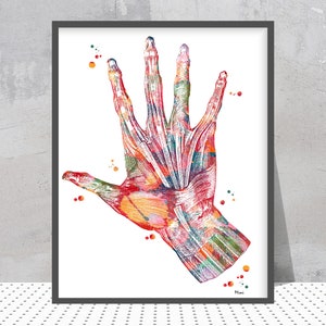 Hand Muscles Anatomy Art Print Hand and Wrist Muscles and Ligaments Watercolor Poster Orthopedy Illustration Hand Surgery Wall Decor