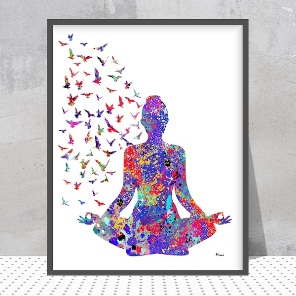 Yoga Meditation Watercolor Print Woman in Yoga Position Poster Yoga Print In Colorful Jewel Tones Spiritual Art Yoga Wall Art Gift