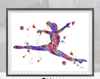 Gymnast Girl Watercolor Print Sport Art Artistic Aerobic Gymnast Poster Female Gymnast Athlete Poster Personalized Art Gymnast Art Gift