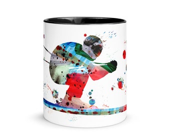 Alpine Skier Mug Abstract Skier Mug Sport Mug Skiing Art Mug 11 OZ White Ceramics Mug With a Colorful Downhill Skier Mug Gift For Skiers