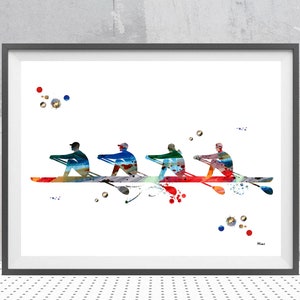 Male Rowing Team Print Rowing Team Of 4 Sport Poster Rowing Friends Illustration Canoeing Kayaking Rowing Wall Art