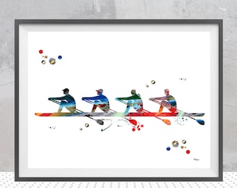 Male Rowing Team Watercolor print Male Rower Poster Rowing Team illustration canoeing kayaking rowing Water Sports wall art