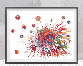 Lámina abstracta en acuarela sobre células cancerosas / Arte citológico / Decoración para laboratorios clínicos / Regalo para médicos