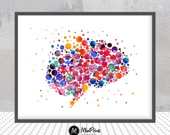 Brain Art Print - Neurons Connections Watercolor - Abstract Neurology Art