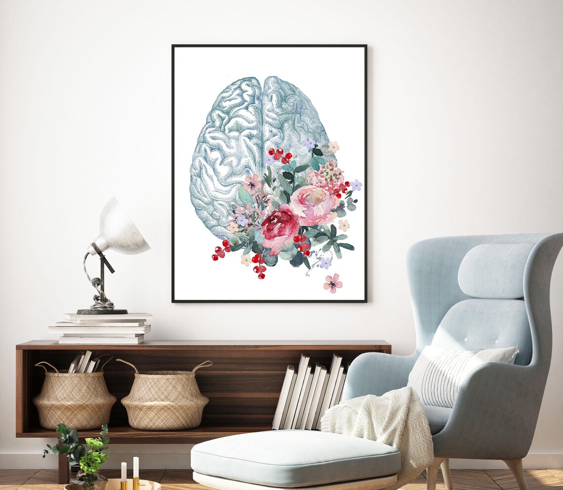 Floral Brain Anatomy Print – Pastel Watercolor Neurology Art - Etsy
