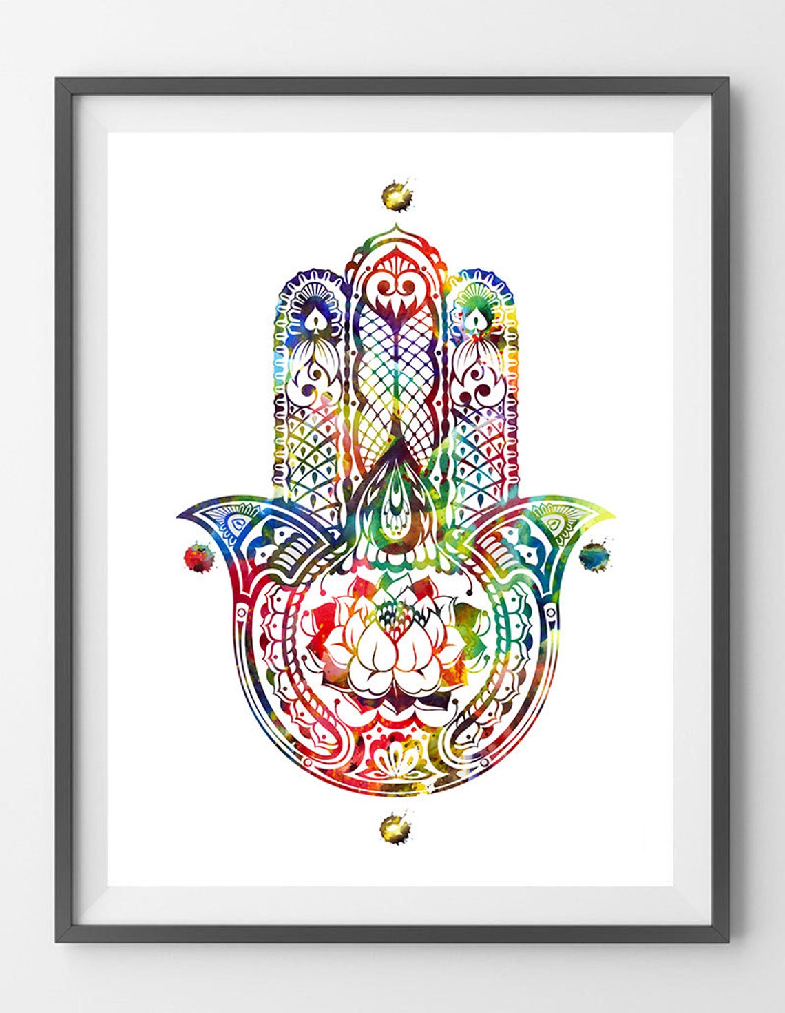 Indian hand watercolor print hamsa hand poster protective hand | Etsy