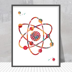 Atom Science Art Print Atomic Structure And Isotopes Watercolor Physics Wall Decor Science Art Gift