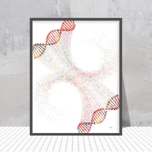 Abstract DNA Print Double Helix Watercolor Genetics Poster Medical Biology Lab Wall Decor Abstract Anatomy Prints Science Art Illustration