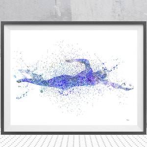 Swimmer watercolor print swimming poster swimmer illustration sports art athlete swimming the crawl Personalized Art Add A Name