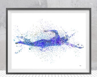 Swimmer watercolor print swimming poster swimmer illustration sports art athlete swimming the crawl Personalized Art Add A Name