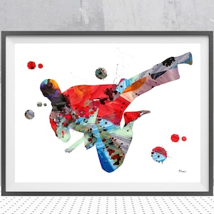 Karate Print, Martial Arts Karate Kick Watercolor Karateka Fighter Painting Print Dojo Wall Decor Personalized art gift Add A Name