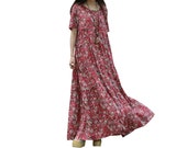 Womens Bohemian Printed Floral Short Sleeve A Line Cotton Dresses With Pockets, Boho Dress, Long Dress, Casual Dress, Beach Travel Dress