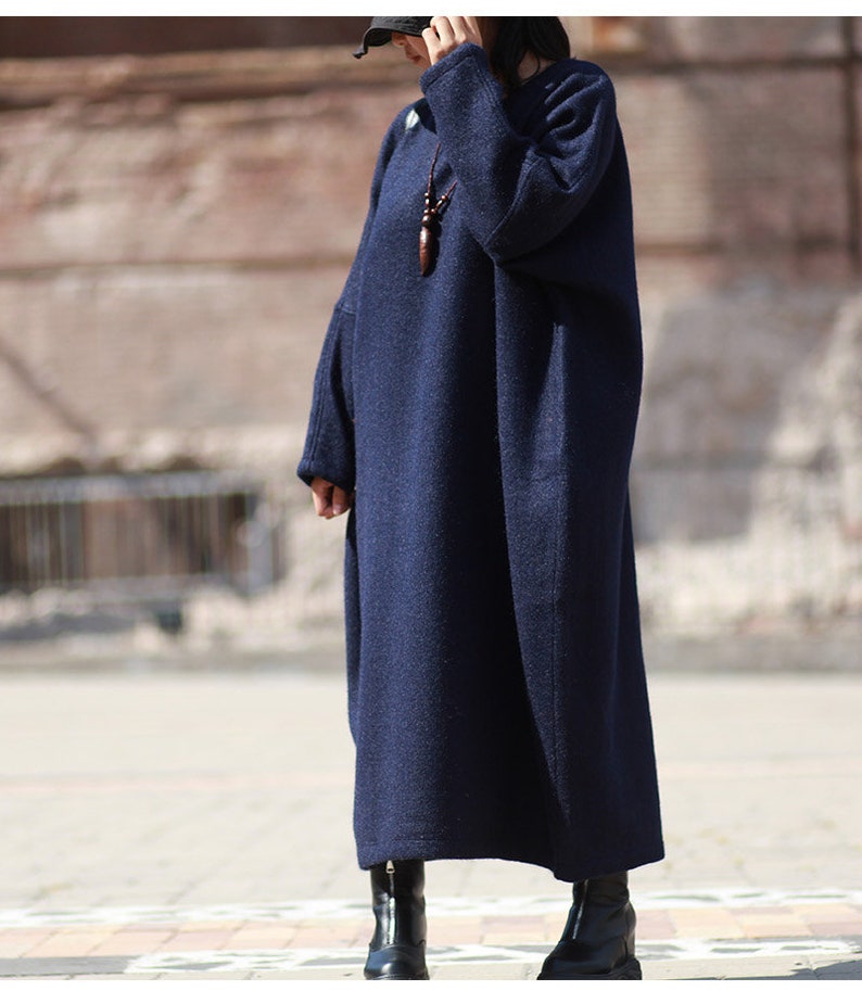 Wool Dress Winter Dress Long Dress Womens Winter Loose Fitting Oversized Thickening Warm Cashmere Tunic Dress With Pockets Casual Dress