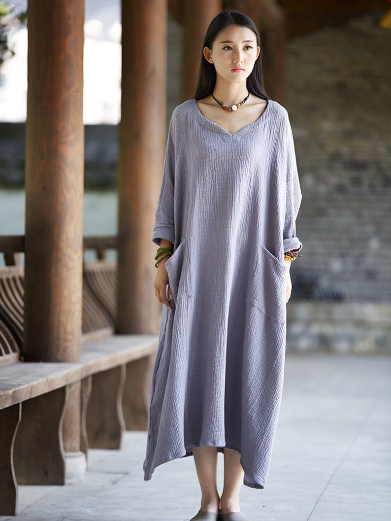 Womens Autumn Loose Fitting Long Sleeve Cotton Robe Dress With Etsy UK