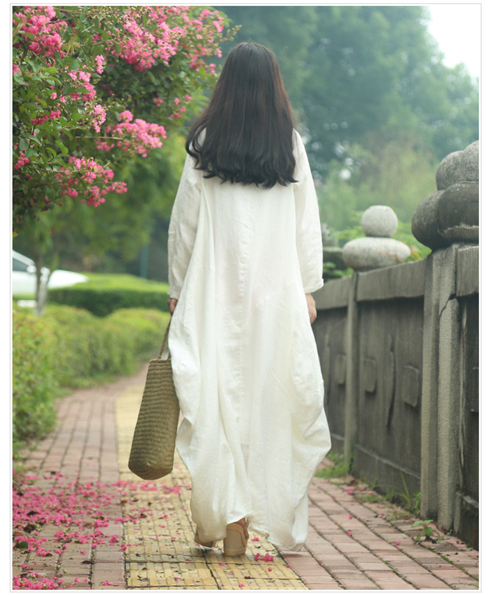Womens Loose Fitting Long Sleeve Cotton Linen Long Dresses Etsy