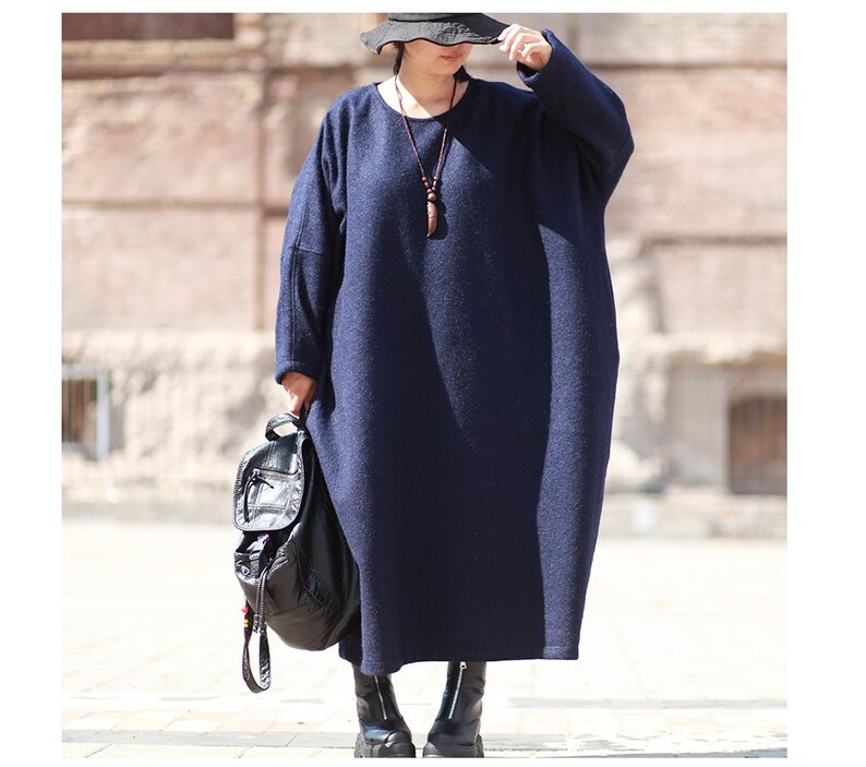 Wool Dress Winter Dress Long Dress Womens Winter Loose Fitting Oversized Thickening Warm Cashmere Tunic Dress With Pockets Casual Dress