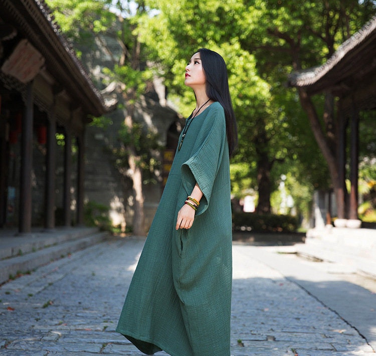 Womens Summer Loose Fitting Batwing Sleeve Cotton Robe Dress - Etsy