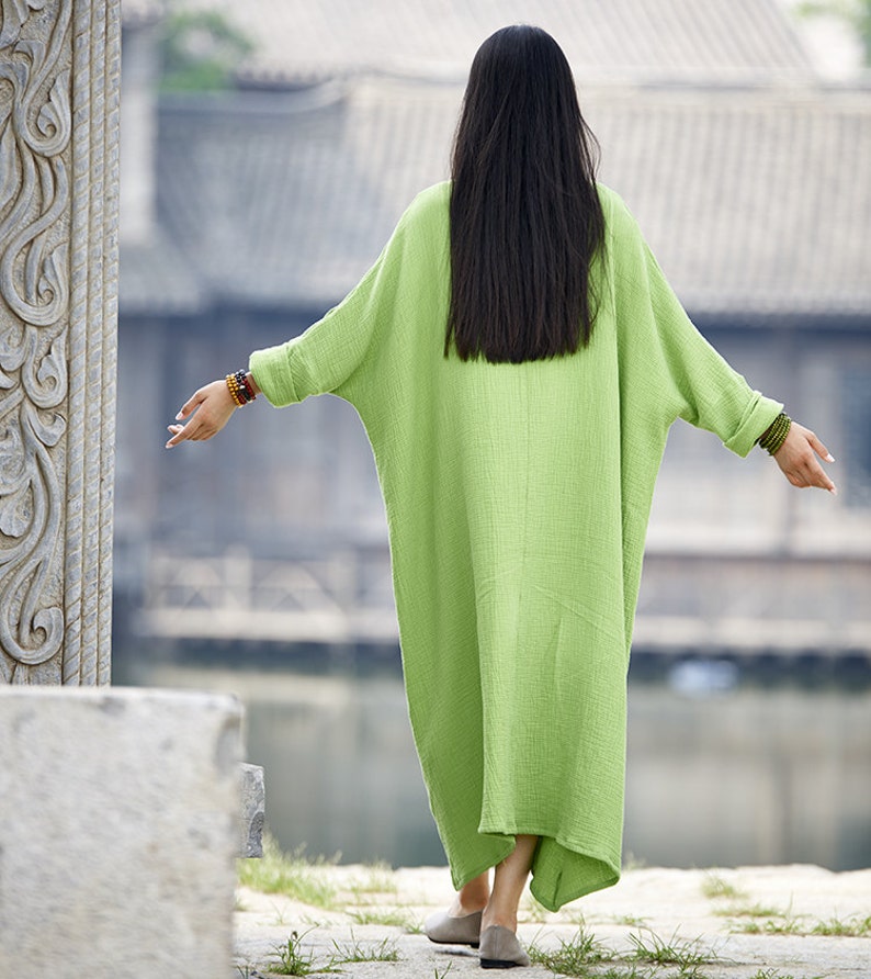 Womens Autumn Loose Fitting Long Sleeve Cotton Robe Dress With Etsy