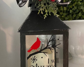 Lantern light, candle lantern, cardinal, memorial candle, loss, grieving gift, missing loved ones,