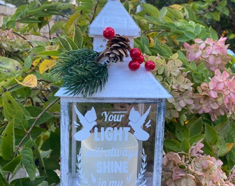 Lantern light, candle lantern, Your light will always shine in my heart, memorial lantern, loss, grieving gift, memorial gifts