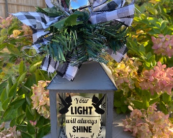 Lantern light, candle lantern, cardinal memorial candle, loss, grieving gift, missing loved ones,